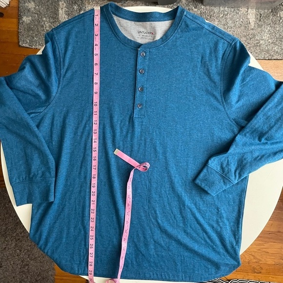 UNTUCKit Grassi Long Sleeve Henley Shirt Blue XXL Soft Cotton Blend Stretch - Picture 2 of 8